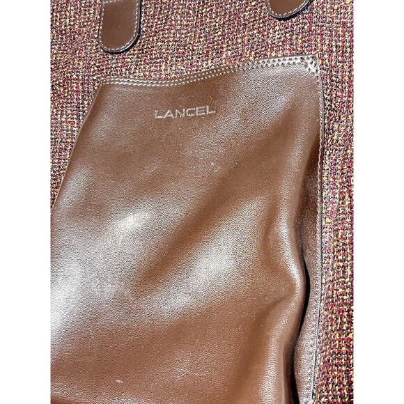 Lancel EUC Brown Tweed Leather Bucket Satchel Bag Handbag Purse - Picture 4 of 7